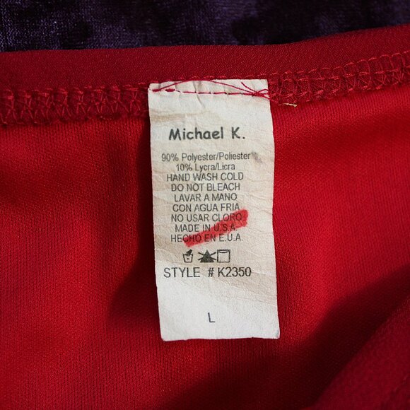 'Michael K.' red double lined floral embroidery pull on knee length skirt - Picture 4 of 4